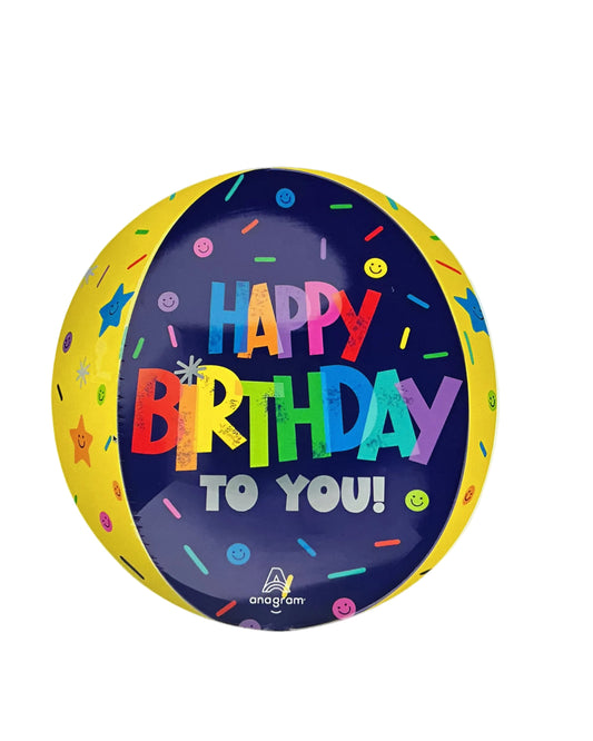 Colorful balloon with 'Happy Birthday To You!' text on a digital device screen.