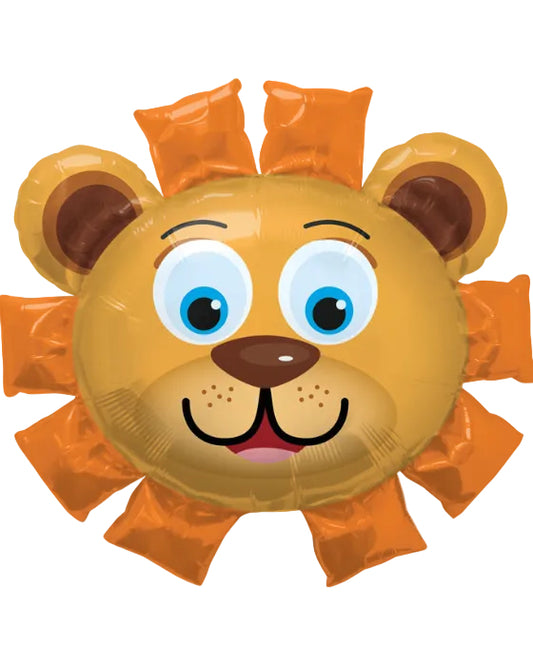 Balloon shaped like a lion face with orange accents on a white background