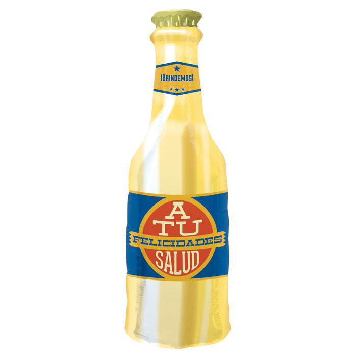 Yellow bottle with colorful label on a white background