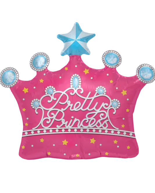 Pink 'Pretty Princess' balloon shaped like a tiara with blue star on top