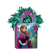 Frozen-themed gift bag with decorative tassels on a white background