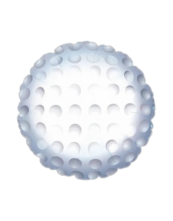 Close-up of a white golf ball with dimpled surface