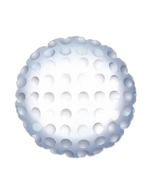 Close-up of a white golf ball with dimpled surface
