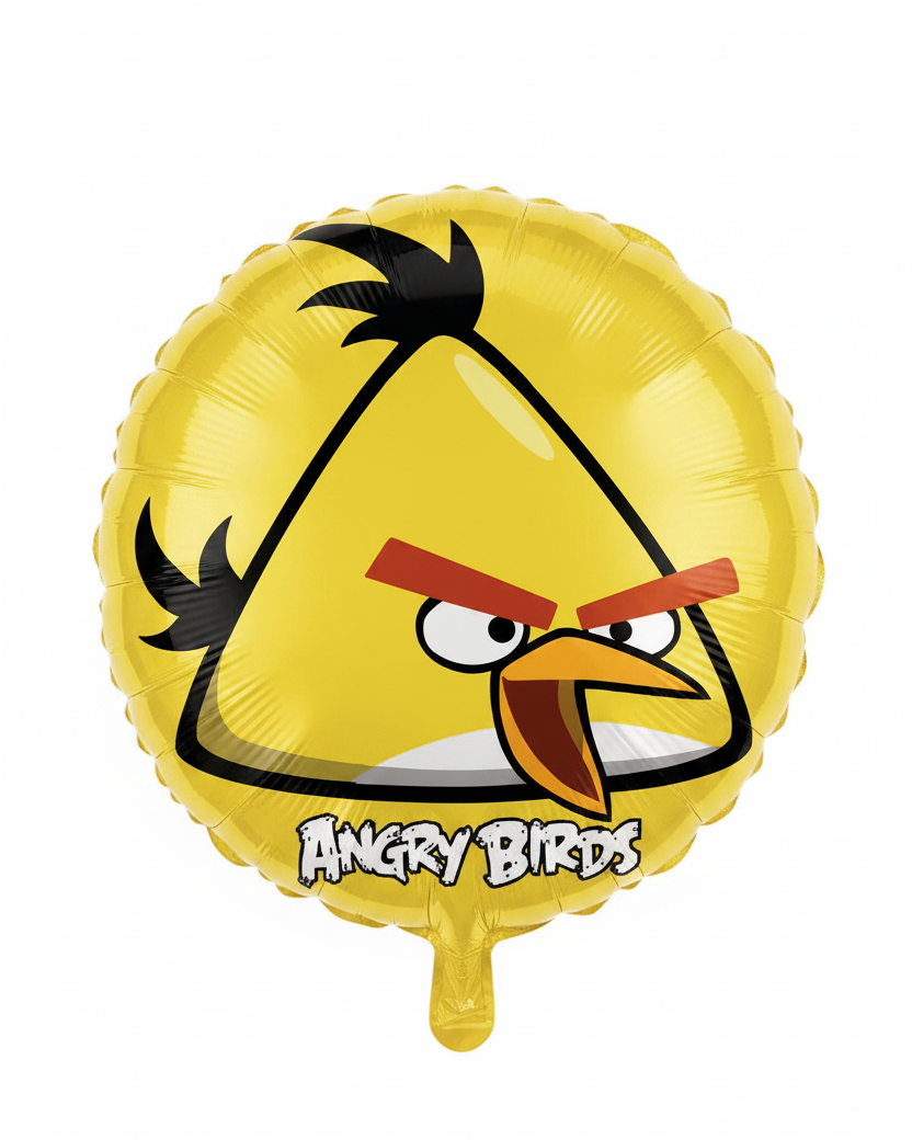 Yellow balloon with Angry Birds character design on a white background