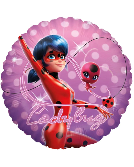 Balloon with Ladybug character from the animated series 'Miraculous Ladybug' on a purple background.