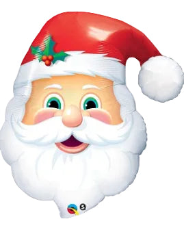 Balloon shaped like a cartoon Santa Claus face with a red hat and white beard.
