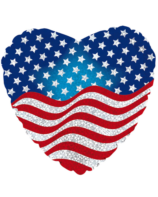 Heart-shaped balloon with American flag design on a white background