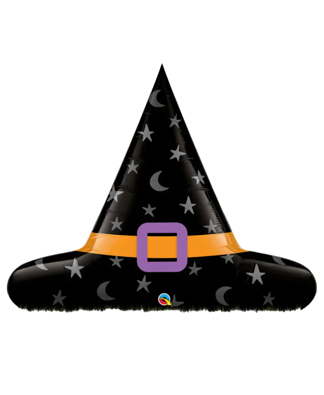 Black witch hat with stars and a purple buckle on a white background