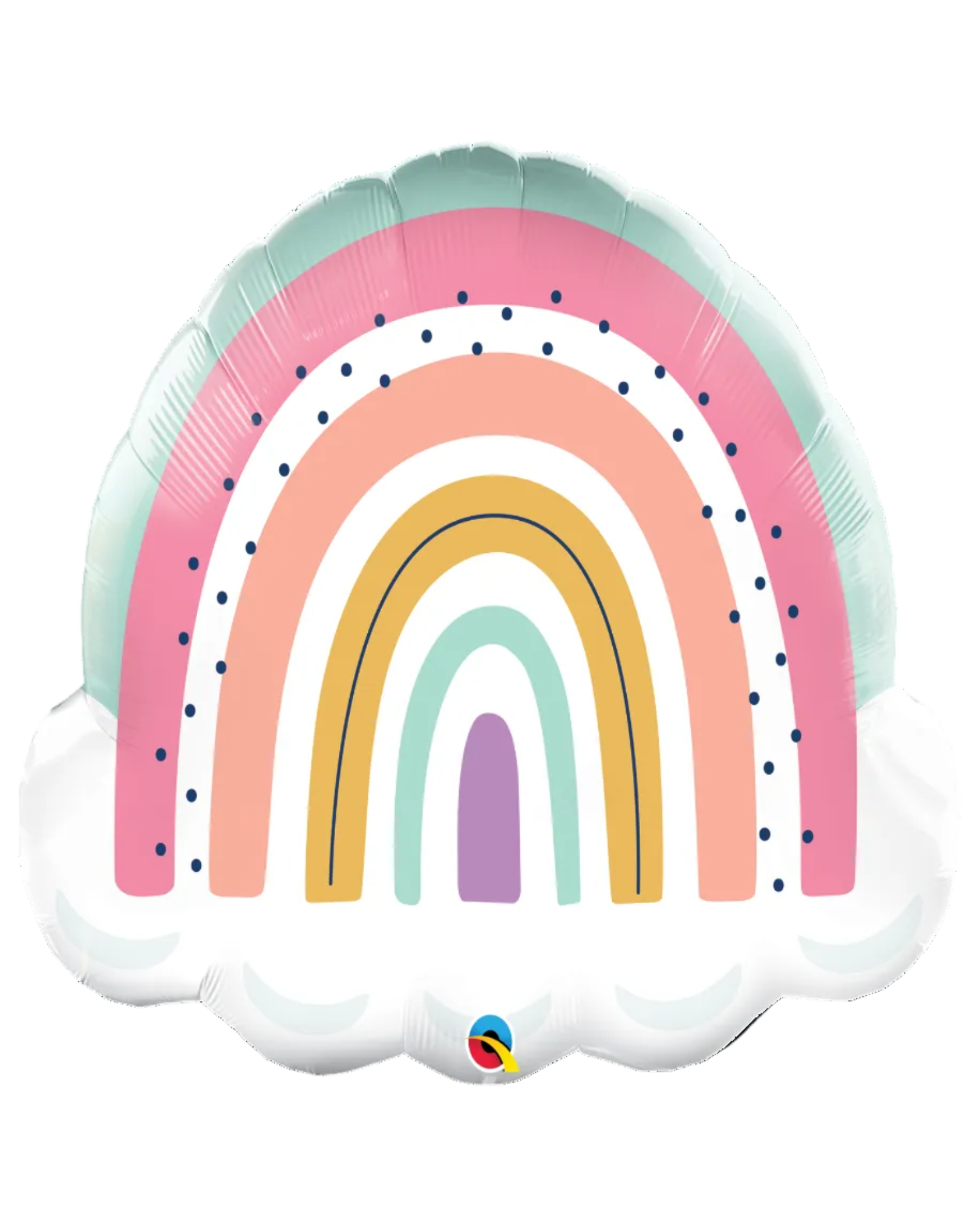 Colorful rainbow-shaped balloon with a cloud on a white background