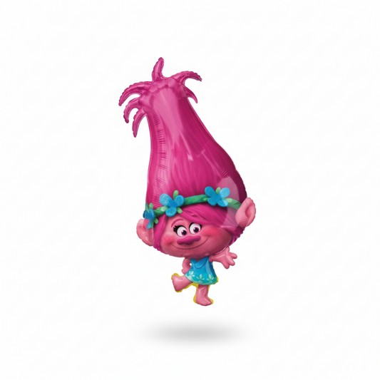 Animated character with pink hair and a blue dress on a white background