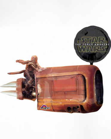 Toy vehicle with a character on top, resembling a character from 'Star Wars', on a white background.