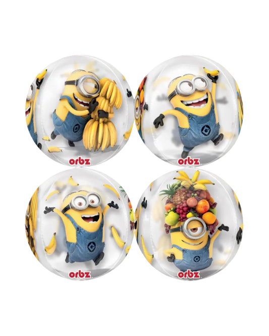 Four 'orbz' with animated characters including a yellow minion holding bananas, another with fruits, and two others with minions in different poses.
