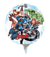 Balloon with superhero characters including Captain America and Iron Man on a blue background