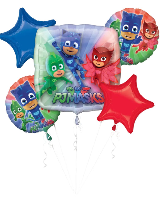 PJ Masks balloons with colorful characters on a white background