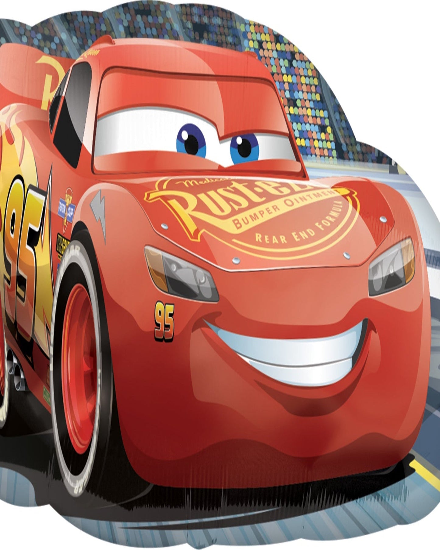 Red race car with blue eyes and number 95 on a white background