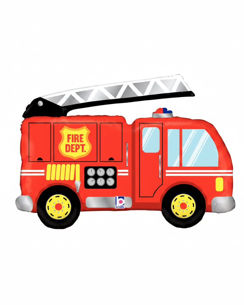 Red toy fire truck with a ladder on a white background