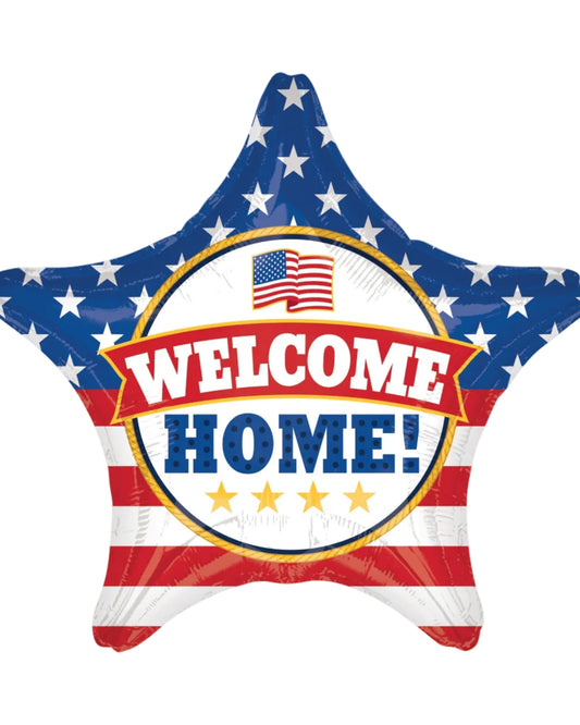 Star-shaped balloon with 'Welcome Home!' text and American flag design, featuring Anagram logo.