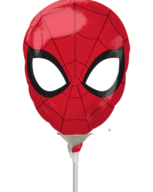 Spider-Man balloon on a stick with red and black design