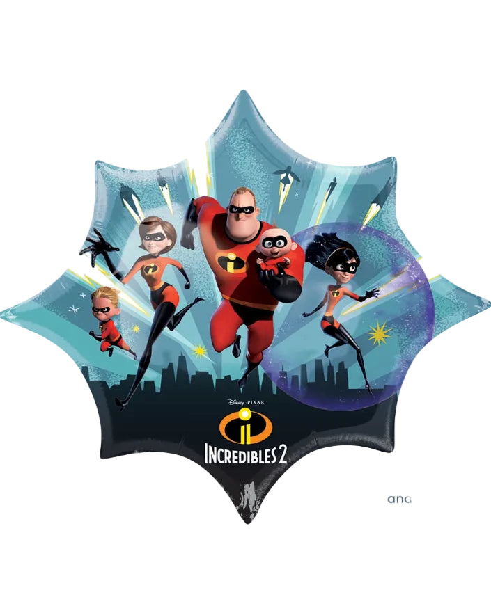 Balloon with 'Incredibles 2' characters and logo on a white background