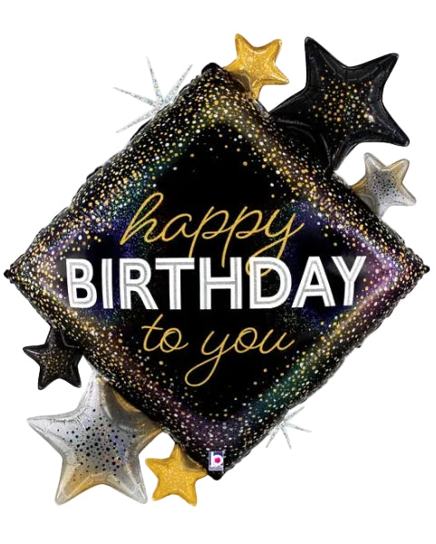Star-shaped balloon with 'happy Birthday to you' text on a white background