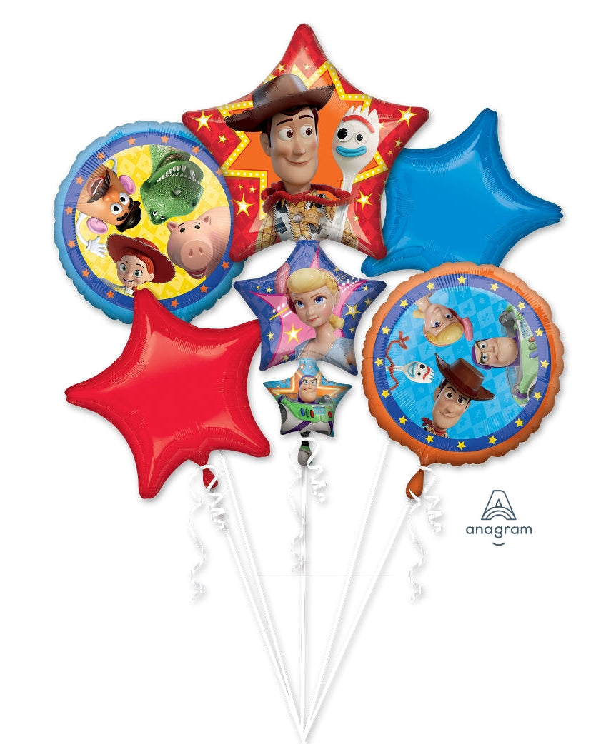 Set of colorful balloons featuring characters from an animated movie on a white background.