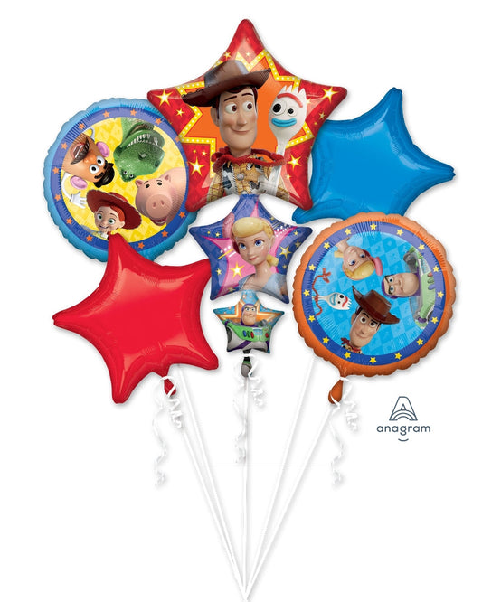 Set of colorful balloons featuring characters from an animated movie on a white background.