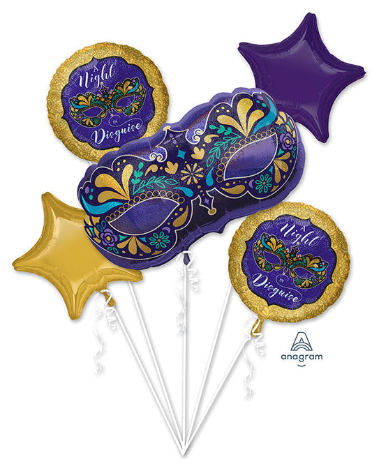 Decorative balloon set with a purple and gold mask and 'A Night to Die For' text, featuring Anagram branding.