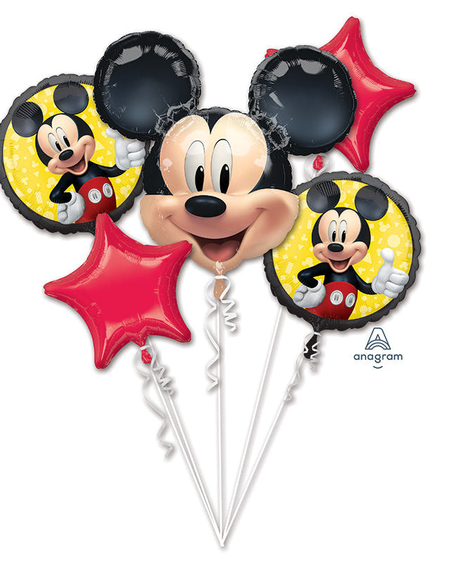 Mickey Mouse-themed balloons with red stars on a white background