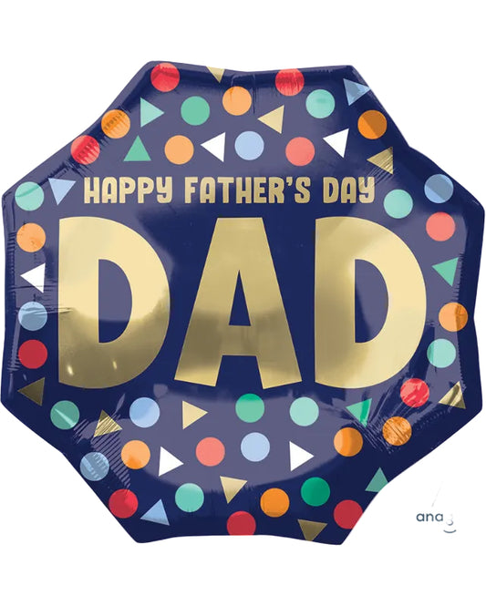 Father's Day balloon with 'Happy Father's Day DAD' text on a blue background