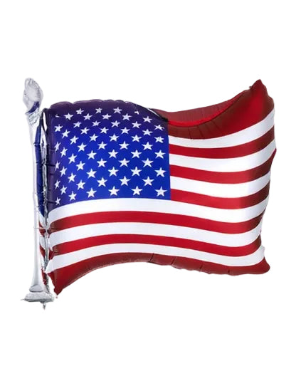 Inflatable American flag with a silver scepter on a white background