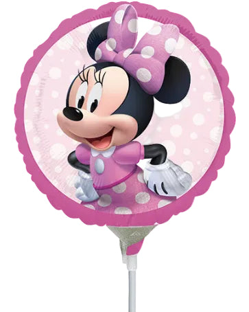 Minnie Mouse balloon on a stick with pink polka dot design