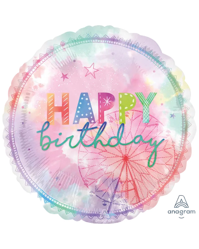 Colorful 'Happy Birthday' balloon with pastel gradient and star patterns, featuring the Anagram logo.