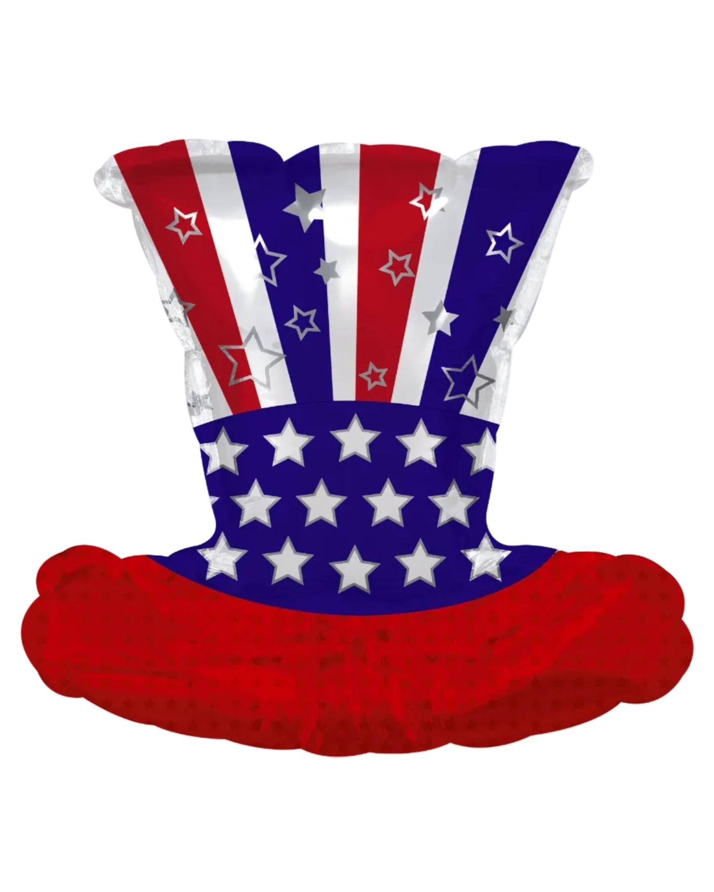 Balloon shaped like a top hat with American flag design on a white background
