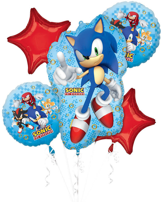 Sonic the Hedgehog balloons with blue, red, and star shapes on a white background
