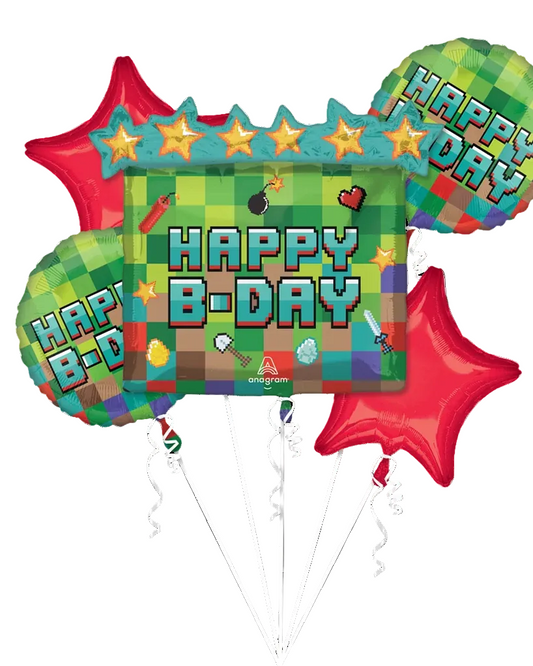 Colorful 'Happy Birthday' balloons with star shapes on a white background