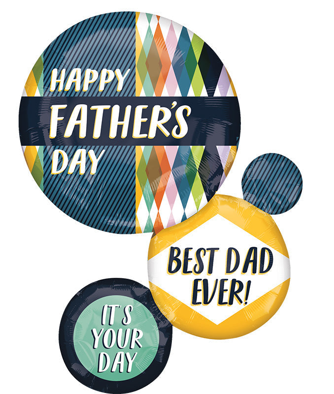 Colorful Father's Day balloons with text on a white background
