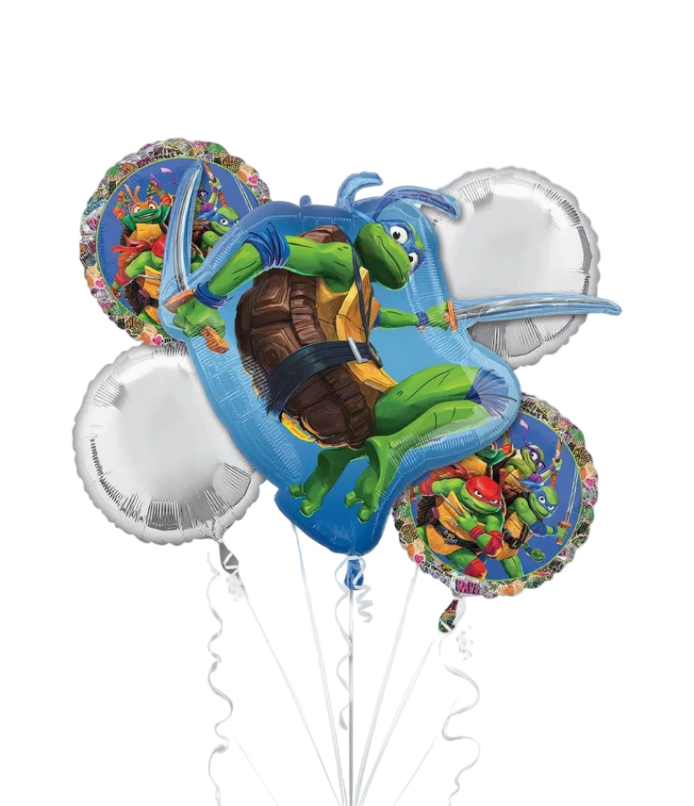 Set of balloons featuring cartoon turtles on a white background