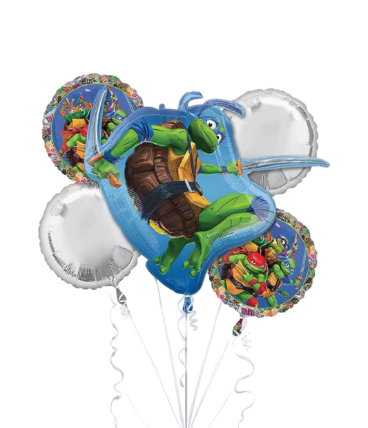 Set of balloons featuring cartoon turtles on a white background