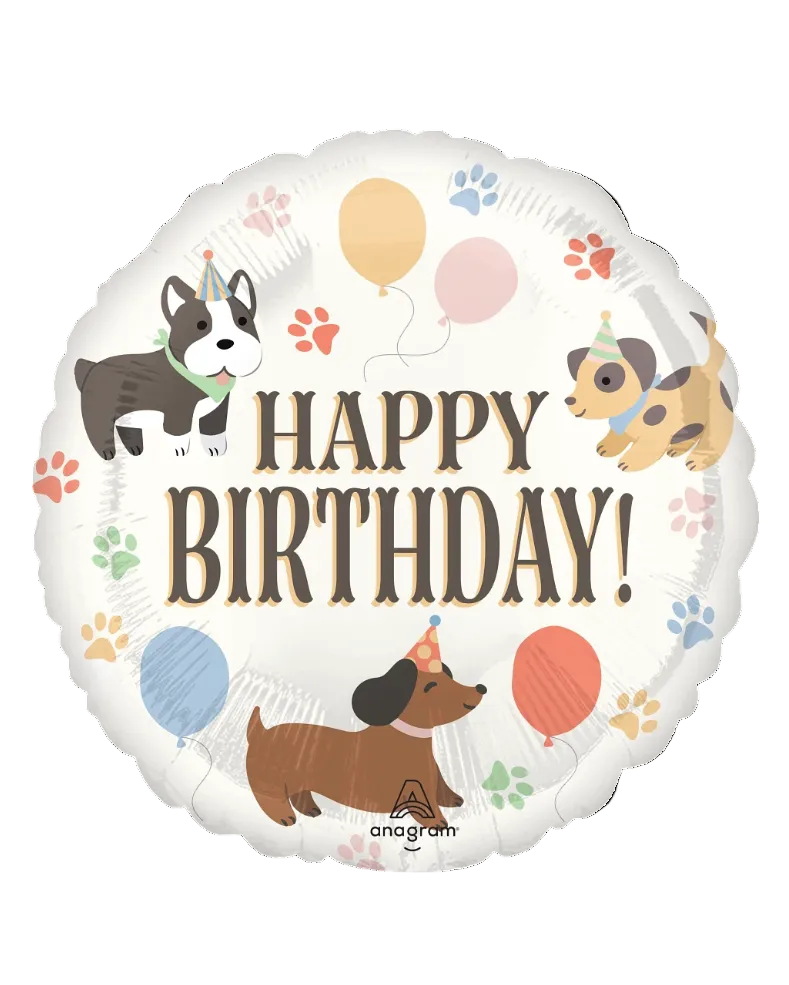 Birthday balloon with dogs and balloons design on a white background