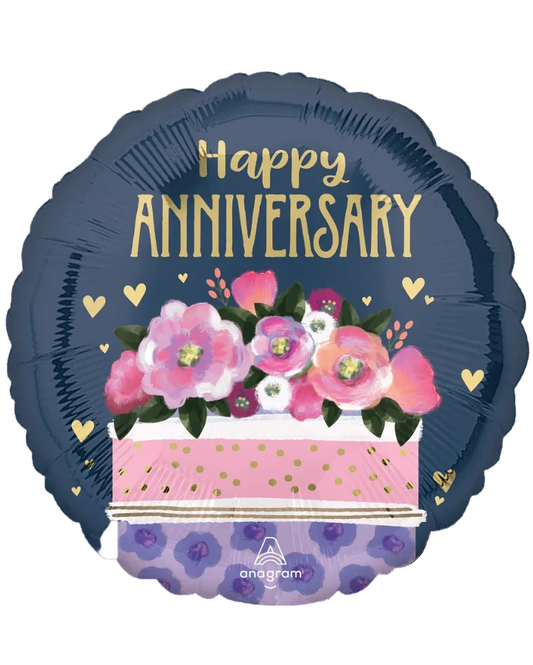 Decorative balloon with 'Happy Anniversary' text and floral design, featuring the Anagram brand.
