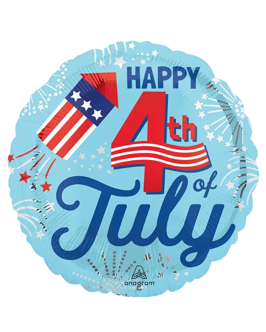 Happy 4th of July balloon with American flags and fireworks design