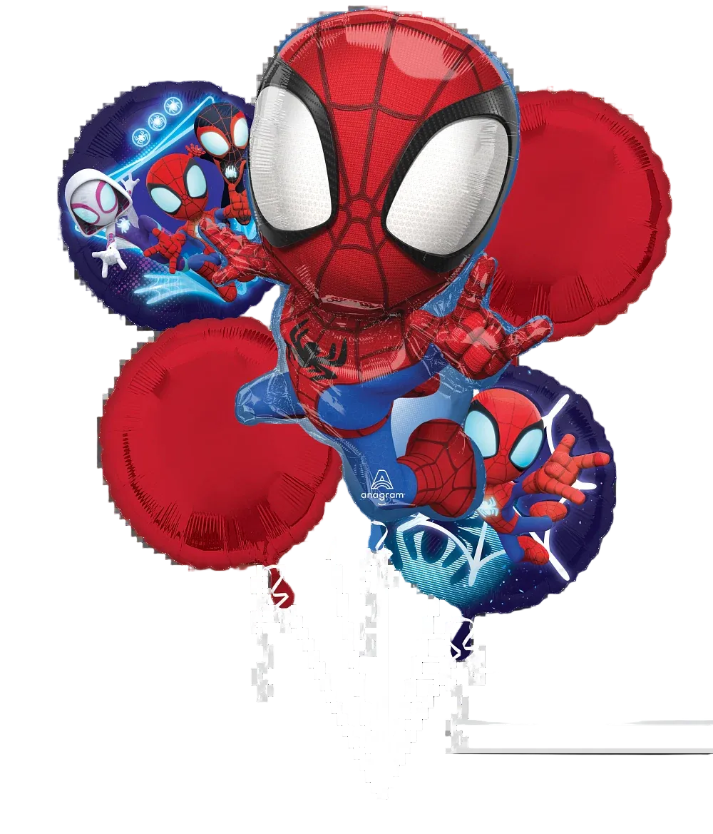 Spider-Man themed balloons on a white background
