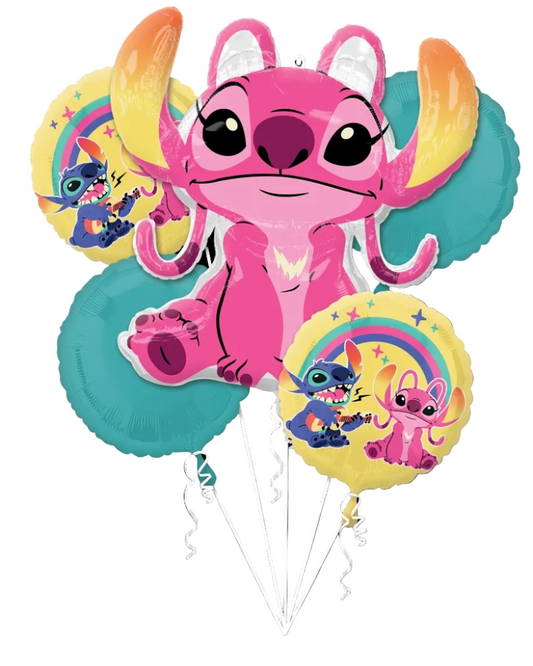 Set of cartoon character balloons with colorful designs on a white background