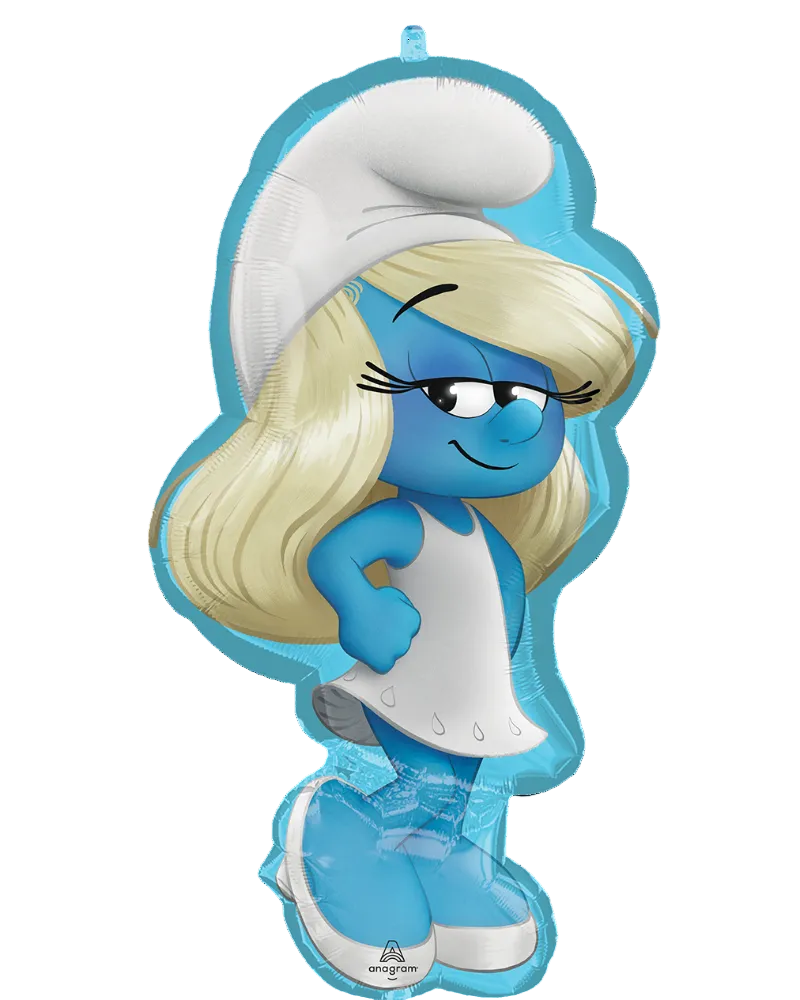 Balloon shaped like a character with blue skin, white hat, and blonde hair on a white background