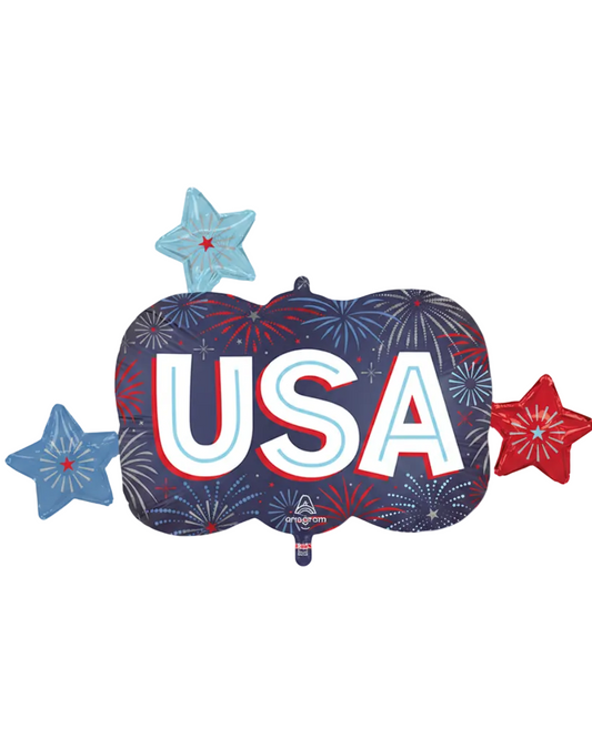 Decorative balloon with 'USA' text and stars on a white background