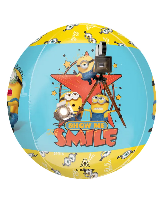 Colorful beach ball with cartoon characters and 'Show Me Smile' text on a white background