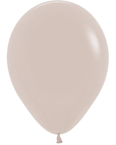 A single matte balloon in a light warm beige or blush-tinted off-white color, shown inflated against a plain white background.