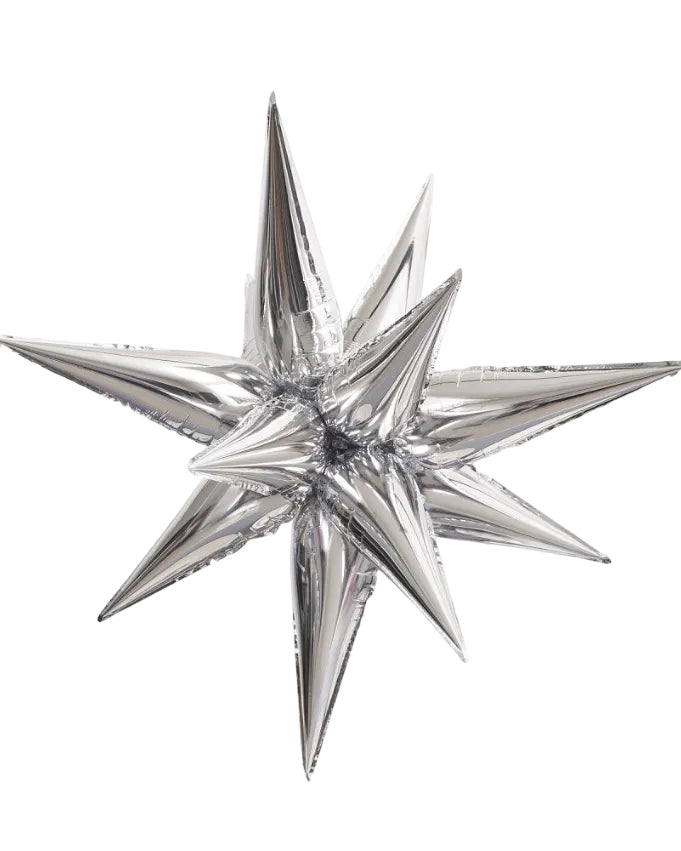 Silver star-shaped balloon on a white background