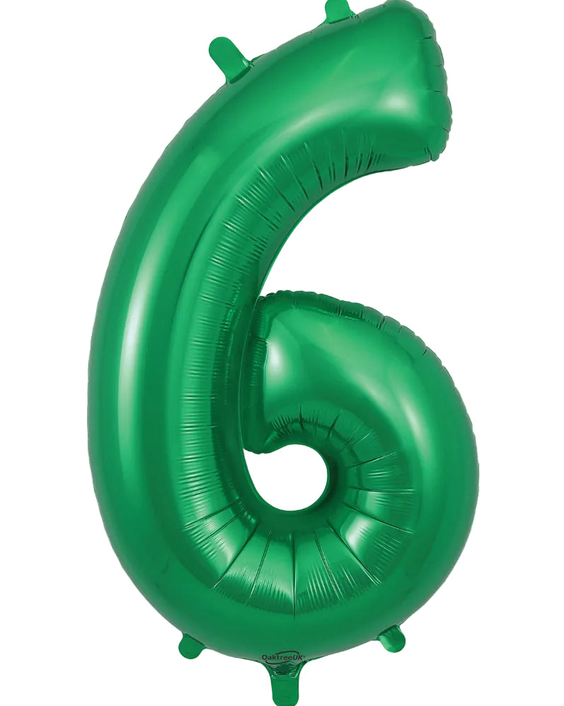 34"Number 6 Green Foil Balloon