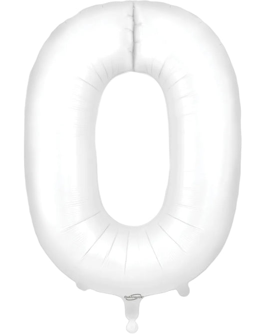 34"Number 0 Matte White Foil Balloon